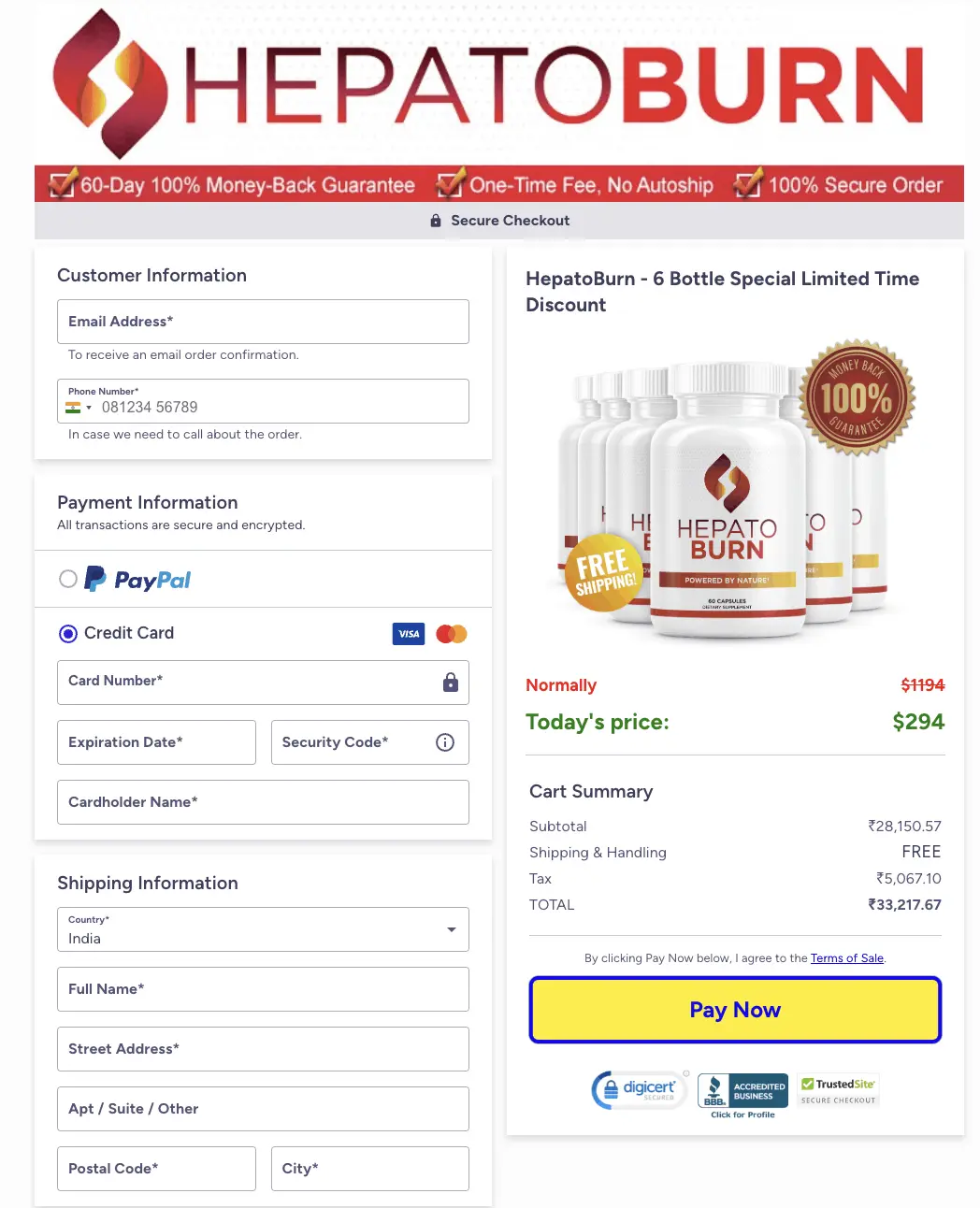 Hepatoburn- checkout- payment - methods - image
